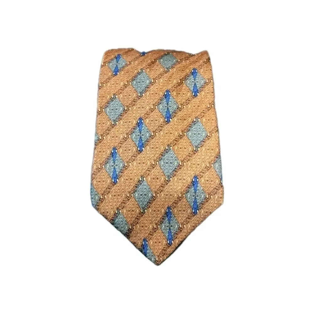Vintage Brad Lauter 100% Silk Tie Brown Green Blue Geometric 60x4 Made In USA